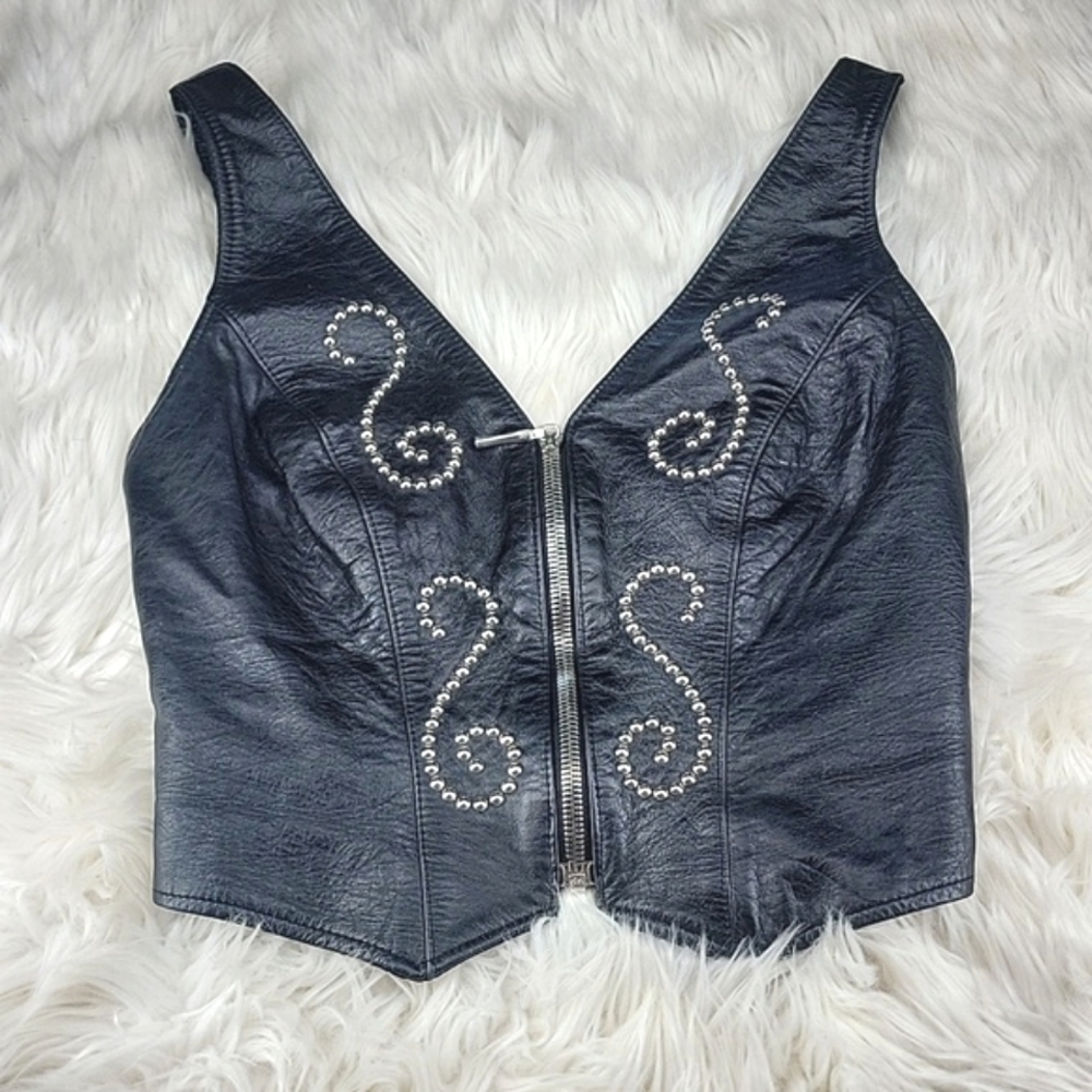 Size 6 Women's Black Leather Motorcycle Vest CHROME by Carrie Basham